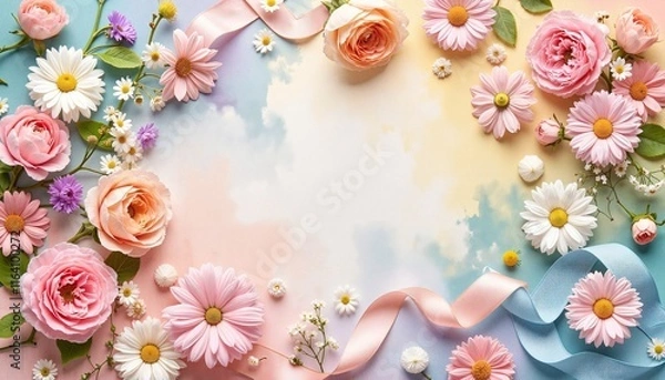 Fototapeta Stunning Pink and White Floral Arrangement on a Soft Pastel Background for Celebrations and Events