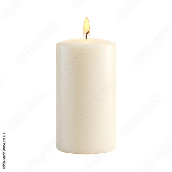 Fototapeta White candle with a flame, isolated on a white background for calming ambiance. transparent background.