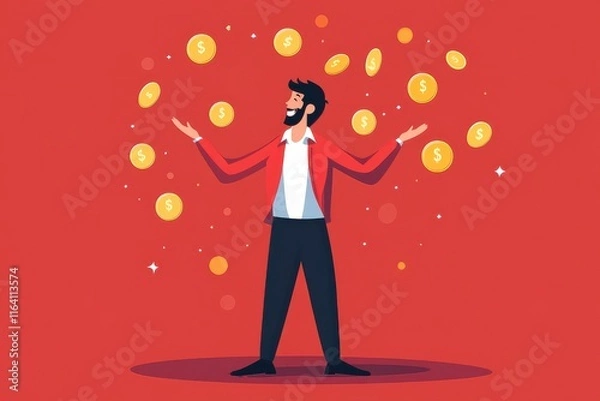 Obraz Playful Businessman Juggling Coins in Cartoon Style