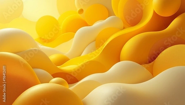 Obraz Abstract Yellow and Cream Wave Landscape: A Digital Art Piece
