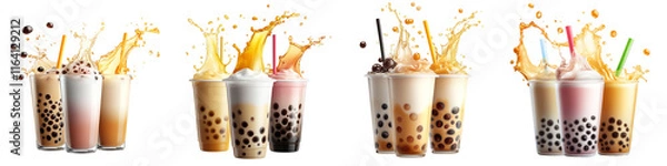 Fototapeta A row of drinks with straws in them