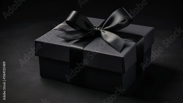 Obraz Beautifully wrapped New Year's gifts stacked together, featuring black paper, shimmering bows, and festive tags