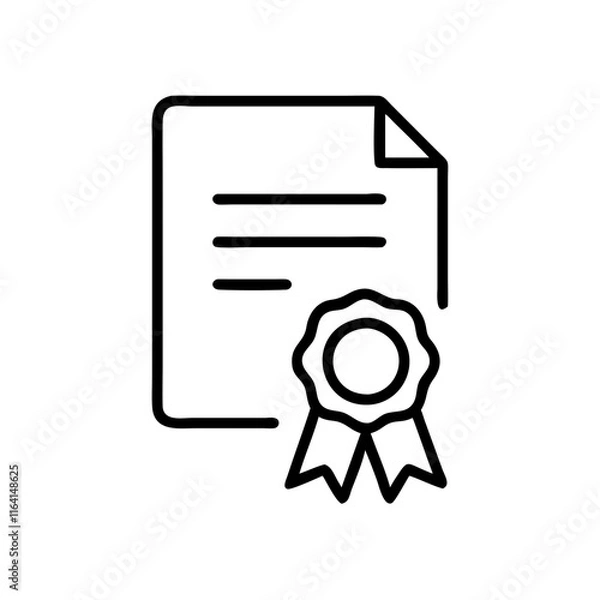 Obraz Black certificate icon with ribbon in simple line art style