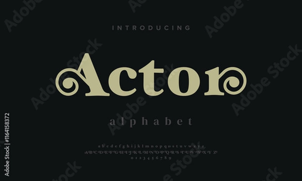 Obraz Elegant serif alphabet letters font and number. Classic Copper Lettering Minimal Fashion Designs. Typography fonts regular uppercase and lowercase. vector illustration
