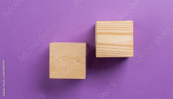 Fototapeta 2 wooden cubes. Wood blocks. Flat lay. Place for adding text or design. Mock-up.