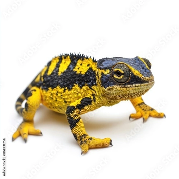 Obraz Yellow blue lizard Panther chameleon Isolated on White Background Generative AI
