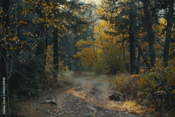 Fototapeta Serene Path Through Forest Bathed in Golden Autumn Light