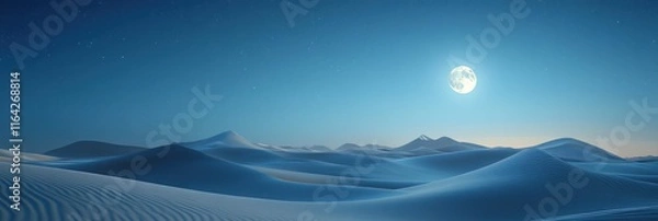 Fototapeta Serene Desert Landscape Under Night Sky Moonlit Dunes