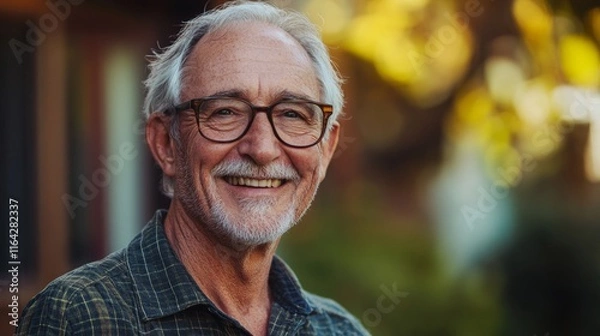 Fototapeta portrait of a sad elderly man outside his house during the day
