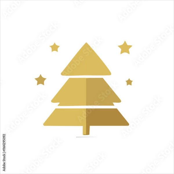 Fototapeta Golden minimalistic Christmas tree logo. Vector simple isolated illustration.