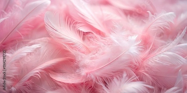 Fototapeta Aerial Photography of Soft Pink Feathers Blanket - Luxurious Fabric Texture Background for Stylish Decor or Fashion Designs