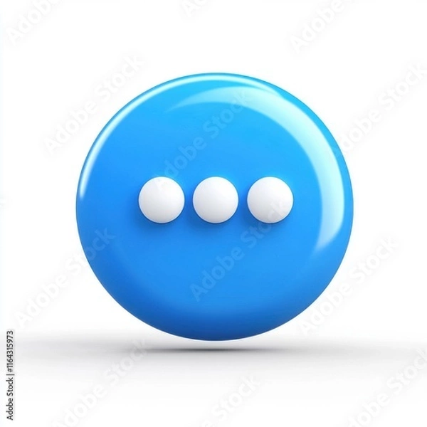 Fototapeta A glossy blue button featuring three dots, symbolizing additional options or actions.