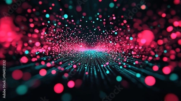Fototapeta Colorful Abstract Particles Flowing in Digital Space Background