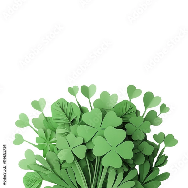 Fototapeta A vibrant cluster of green leaves and clovers, showcasing various shapes and sizes, creating a lively, natural appearance.