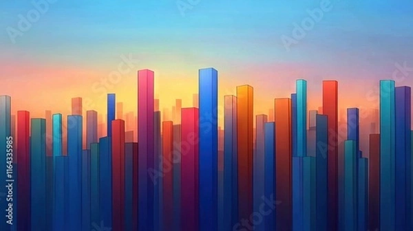 Fototapeta   Cityscape at Sunset with Blue Sky in Foreground
