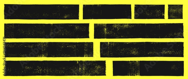 Fototapeta Linocut vector relief printing rectangle shapes, stripes of various length, rough grunge textures collection. Textured backgrounds set. Paint roller stains, lino ink grungy geometric text box template