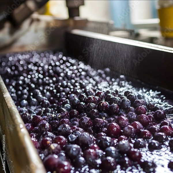 Fototapeta acai berry soaking factory soaking processing washing in the factory assembly line workshop machine photo photography realistic real photo