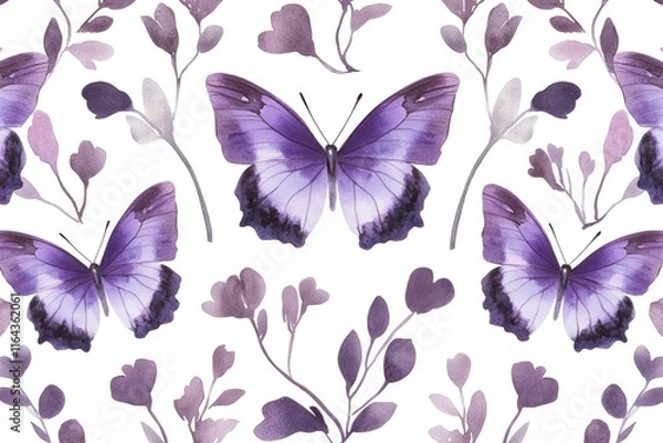 Fototapeta Delicate purple butterflies perched on a clean white surface
