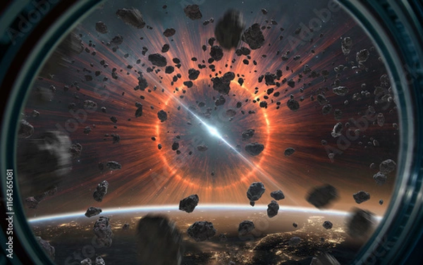 Obraz 3D illustration of A powerful supernova explosion, a birth of the star in deep space. High quality digital space sci-fi art in 5K - realistic visualization. Render