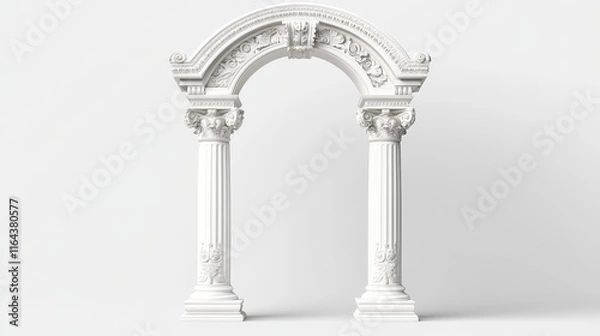Fototapeta Ancient roman arch made of white clay with decorative ornate. Realistic 3d vector illustration set of greek stone pillar of temple building door or window decor. Antique classic architecture archway.