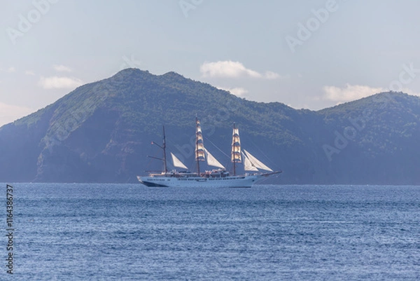Fototapeta Cruise ship sailing near Bequia, Saint Vincent and the Grenadines