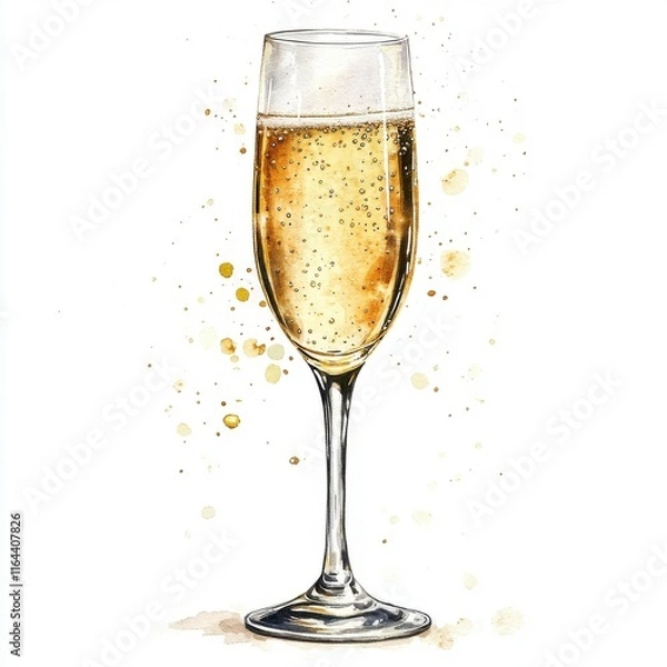 Fototapeta Elegant Champagne Glass with Bubbles and Gold Liquid Splash Effect