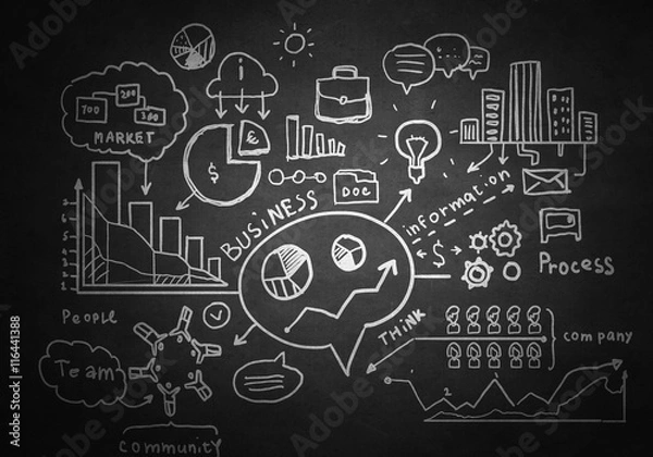 Obraz Business plan sketched on wall  . Mixed media