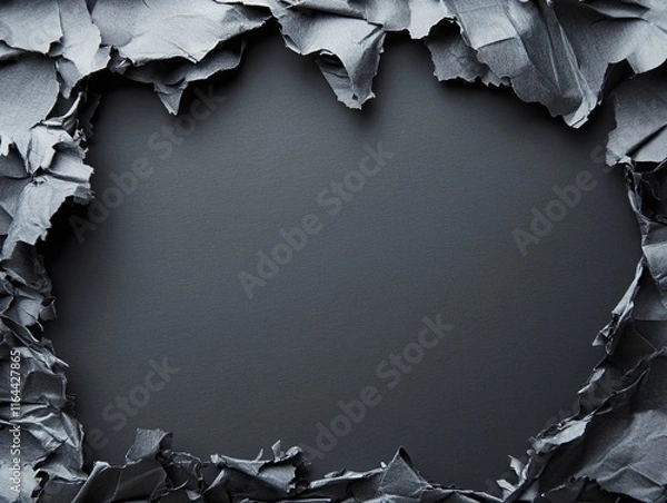 Fototapeta A creative abstract background with torn black paper, perfect for showcasing designs or text in a unique frame.