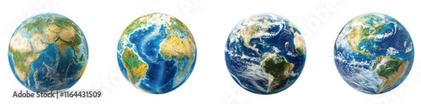 Fototapeta Realistic Earth Representations with Continents, Oceans, and Global Features for Geography and Education PNG Icon on transparent background