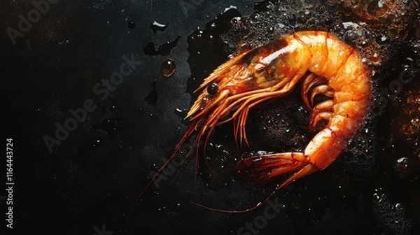 Fototapeta Boiled shrimp beautifully arranged on a dark surface showcasing its vibrant color and texture ideal for culinary presentations