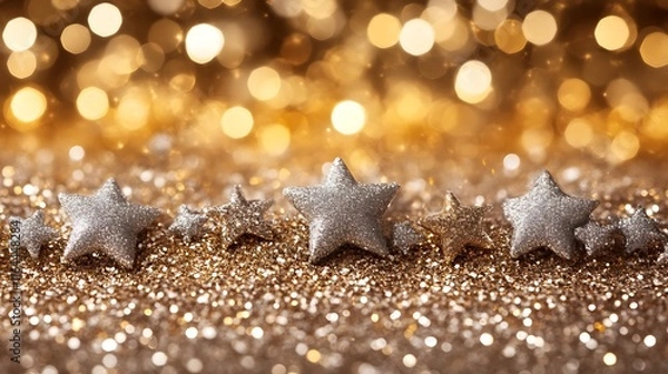 Fototapeta Glittering Stars on a Golden Shimmering Background
