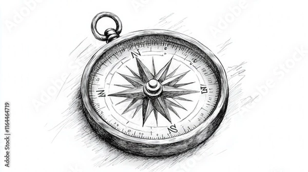 Fototapeta Vintage compass illustration showing directional points with intricate details, capturing navigation tools from a classic era
