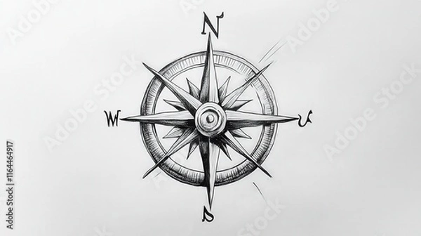 Fototapeta Intricate drawing of a compass design showcasing cardinal directions in a detailed and artistic manner