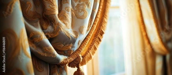 Fototapeta Elegant curtains in a sophisticated living room providing a touch of luxury and enhancing interior decor and ambiance through soft lighting