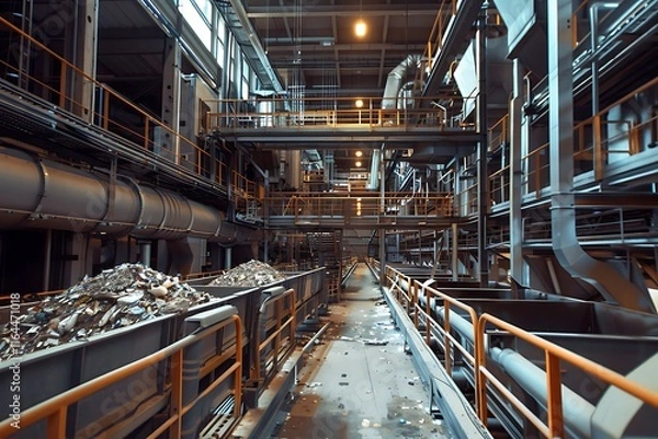 Fototapeta Automated waste treatment facility, using AI to control and optimize processing operations.