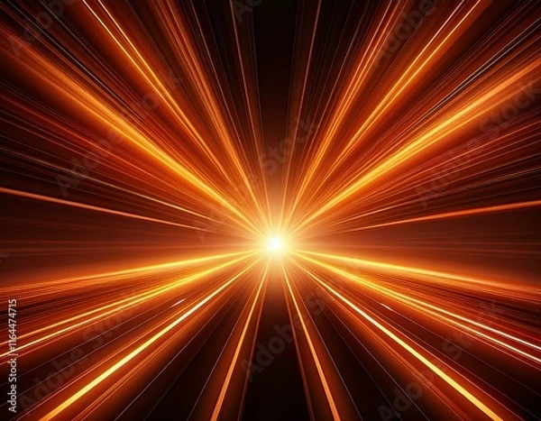 Fototapeta bright orange light rays diverging from a central point in a dark background