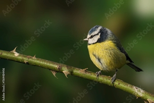 Fototapeta Blue tit on thorny branch