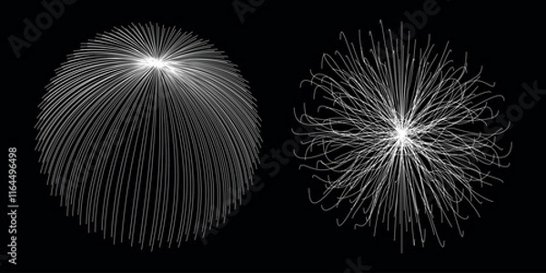 Fototapeta Fireworks set,  fireworks with lines and sparkles, firework collection vector