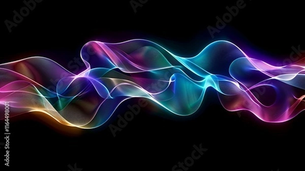 Fototapeta Holographic neon curved wave with abstract fluid