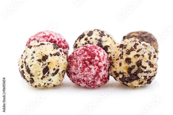 Fototapeta Homemade vegetarian truffle candies isolated on white background