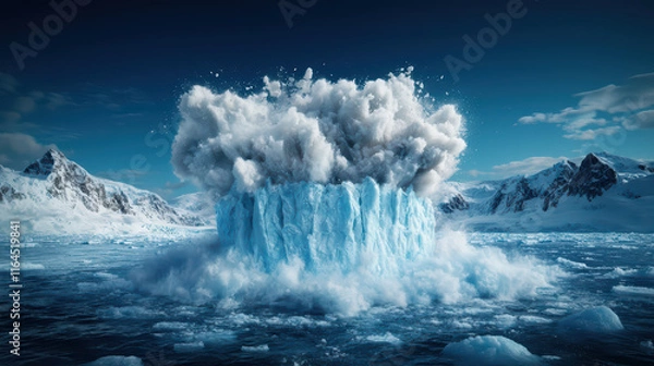 Fototapeta The world's ice melts. stunning glacier calving with dramatic ice and water splashes