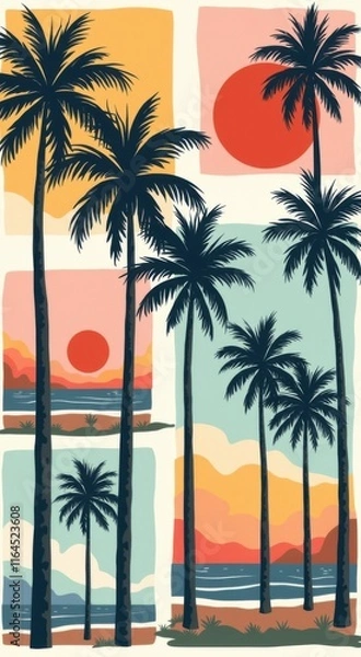 Fototapeta A picture of a picture of a beach with palm trees