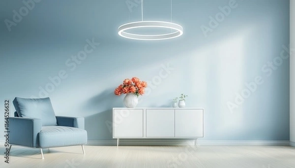 Obraz A chic room with soft pastel blue walls
