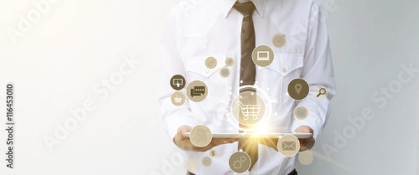 Obraz koszyk z ikonami oprogramowania aplikacji na tablecie