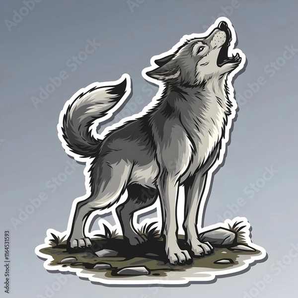 Fototapeta Gray Wolf Howling Sticker Design. Generative AI