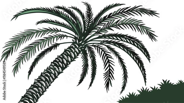 Fototapeta Palm Tree Silhouette: A striking silhouette of a palm tree against a white background evokes the tropical paradise.  The  palm fronds sway gently in the breeze and the trunk stands tall and strong.