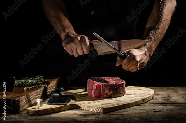 Obraz Chef butcher prepare beef steak