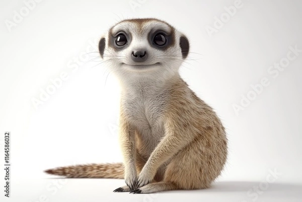 Fototapeta A cute baby kangaroo with big eyes and a smile on its face. The image is in black and white and the kangaroo is sitting on a white background