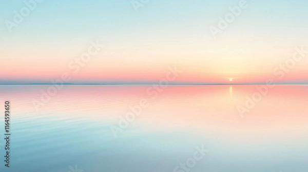 Obraz Serene Ocean Sunrise with Soft Pink and Blue Gradient Sky, Tranquil Waterscape
