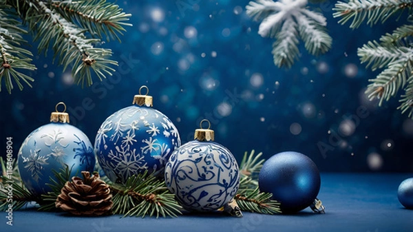 Fototapeta Festive New Year's decorations resting on a blanket of glistening snow, creating a magical and wintry holiday atmosphere.